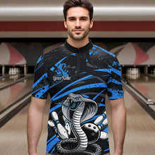 Load image into Gallery viewer, Custom Black And Blue Cobra Snake Bowling Team Quarter-Zip Shirts For Men, Bowling League Shirts IPHW8566