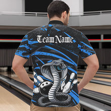 Load image into Gallery viewer, Custom Black And Blue Cobra Snake Bowling Team Quarter-Zip Shirts For Men, Bowling League Shirts IPHW8566