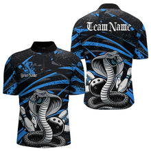 Load image into Gallery viewer, Custom Black And Blue Cobra Snake Bowling Team Quarter-Zip Shirts For Men, Bowling League Shirts IPHW8566