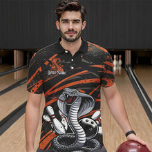 Load image into Gallery viewer, Custom Black And Orange Cobra Snake Bowling Team Polo Shirts For Men, Bowling League Shirts IPHW8567