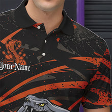 Load image into Gallery viewer, Custom Black And Orange Cobra Snake Bowling Team Polo Shirts For Men, Bowling League Shirts IPHW8567