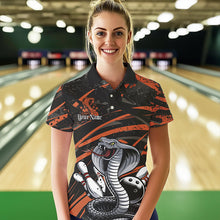 Load image into Gallery viewer, Custom Black And Orange Cobra Snake Bowling Team Womens Polo Shirts, Bowling League Shirts IPHW8567
