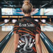 Load image into Gallery viewer, Custom Black And Orange Cobra Snake Bowling Team Womens Polo Shirts, Bowling League Shirts IPHW8567