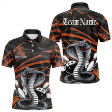 Load image into Gallery viewer, Custom Black And Orange Cobra Snake Bowling Team Polo Shirts For Men, Bowling League Shirts IPHW8567