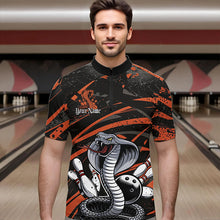 Load image into Gallery viewer, Custom Black And Orange Cobra Snake Bowling Team Quarter-Zip Shirts For Men, Bowling League Shirts IPHW8567