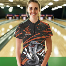 Load image into Gallery viewer, Custom Black And Orange Cobra Snake Bowling Womens Quarter-Zip Shirt, Bowling League Shirts IPHW8567