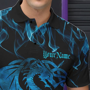 Custom Blue Fire Flame Viking Dragon Bowling Polo Team Shirts For Men, Celtic Bowling Shirt IPHW8874