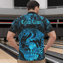 Load image into Gallery viewer, Custom Blue Fire Flame Viking Dragon Bowling Quarter-Zip Team Shirts For Men, Celtic Bowling Shirt IPHW8874