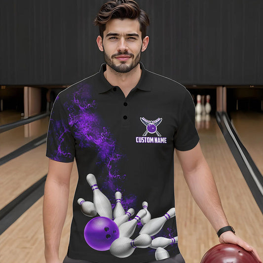 Custom Purple Strike Bowling Polo Shirts For Men Bowling Team Jerseys Bowling League Shirts IPHW8879