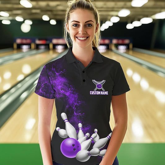 Custom Purple Strike Bowling Women Polo Shirts Bowling Team Jerseys Bowling League Shirts IPHW8879