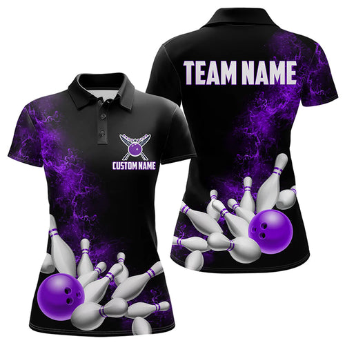 Custom Purple Strike Bowling Women Polo Shirts Bowling Team Jerseys Bowling League Shirts IPHW8879