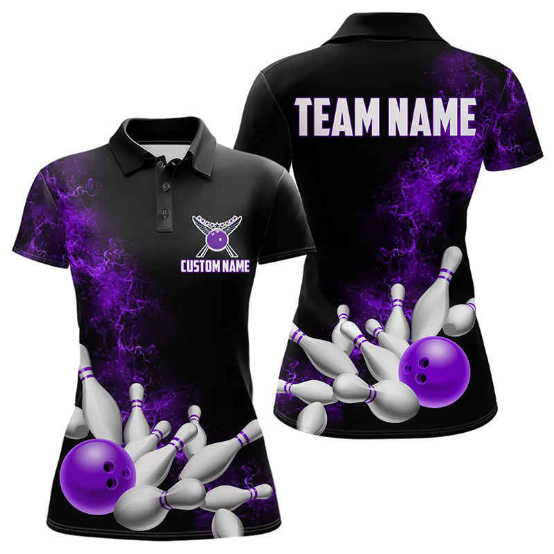 Custom Purple Strike Bowling Women Polo Shirts Bowling Team Jerseys Bowling League Shirts IPHW8879