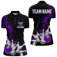 Load image into Gallery viewer, Custom Purple Strike Bowling Women Quarter-Zip Shirts Team Jerseys Bowling League Shirts IPHW8879
