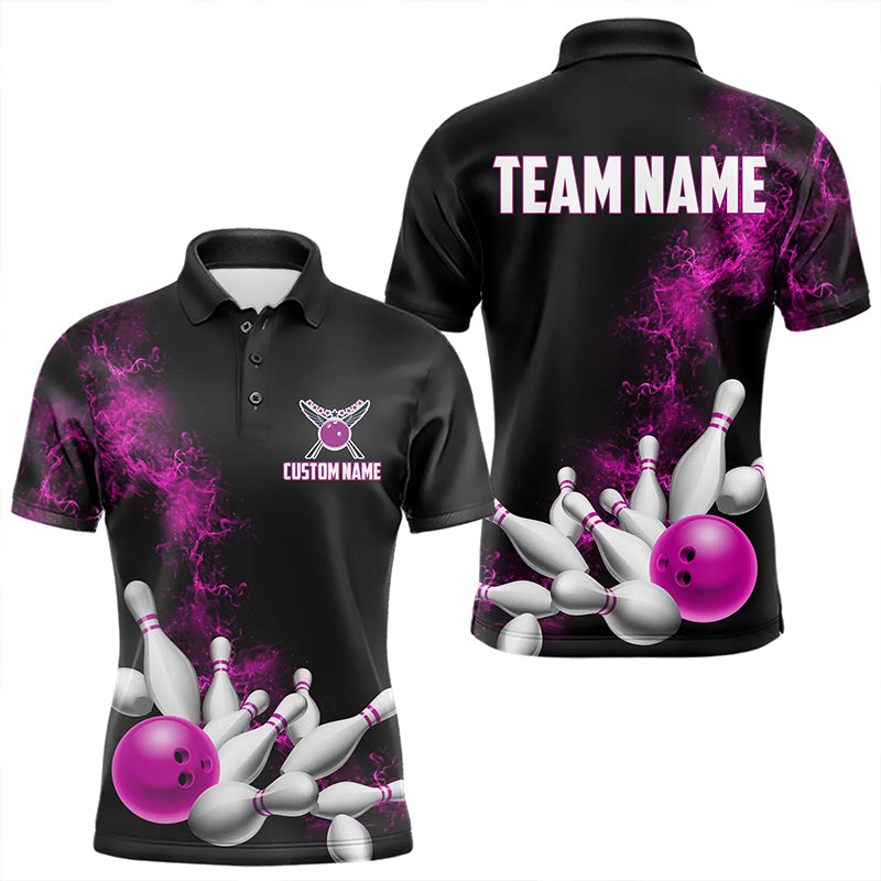 Custom Pink Strike Bowling Polo Shirts For Men Bowling Team Jerseys Bowling League Shirts IPHW8880