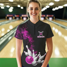 Load image into Gallery viewer, Custom Pink Strike Bowling Women Quarter-Zip Shirts Team Jerseys Bowling League Shirts IPHW8880