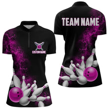 Load image into Gallery viewer, Custom Pink Strike Bowling Women Quarter-Zip Shirts Team Jerseys Bowling League Shirts IPHW8880