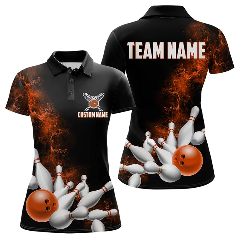 Custom Orange Bowling Polo Shirts For Women Bowling Team Jerseys Bowling League Shirts IPHW8881