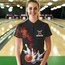 Load image into Gallery viewer, Custom Orange Bowling Women Quarter-Zip Shirts Bowling Team Jerseys Bowling League Shirts IPHW8881