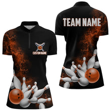 Load image into Gallery viewer, Custom Orange Bowling Women Quarter-Zip Shirts Bowling Team Jerseys Bowling League Shirts IPHW8881