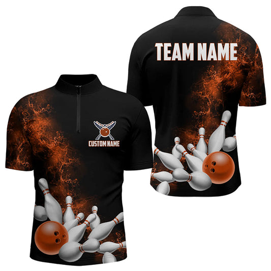 Custom Orange Bowling Quarter-Zip Shirts For Men Bowling Team Jerseys Bowling League Shirts IPHW8881