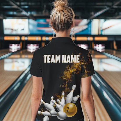 Custom Yellow Bowling Polo Shirts For Women Bowling Team Jerseys Bowling League Shirts IPHW8882