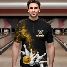 Load image into Gallery viewer, Custom Yellow Bowling Quarter-Zip Shirts For Men Bowling Team Jerseys Bowling League Shirts IPHW8882