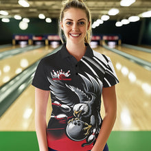 Load image into Gallery viewer, Custom Black And Red Eagle Bowling Jerseys, Bowling Team Women Polo Shirts Bowlers Outfits IPHW8886