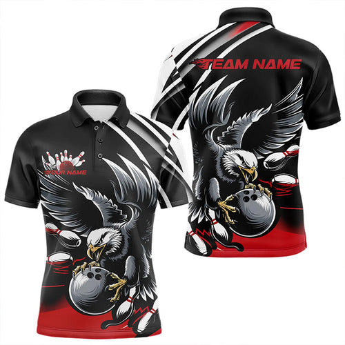 Custom Black And Red Eagle Bowling Jerseys, Bowling Team Men Polo Shirts Bowlers Outfits IPHW8886