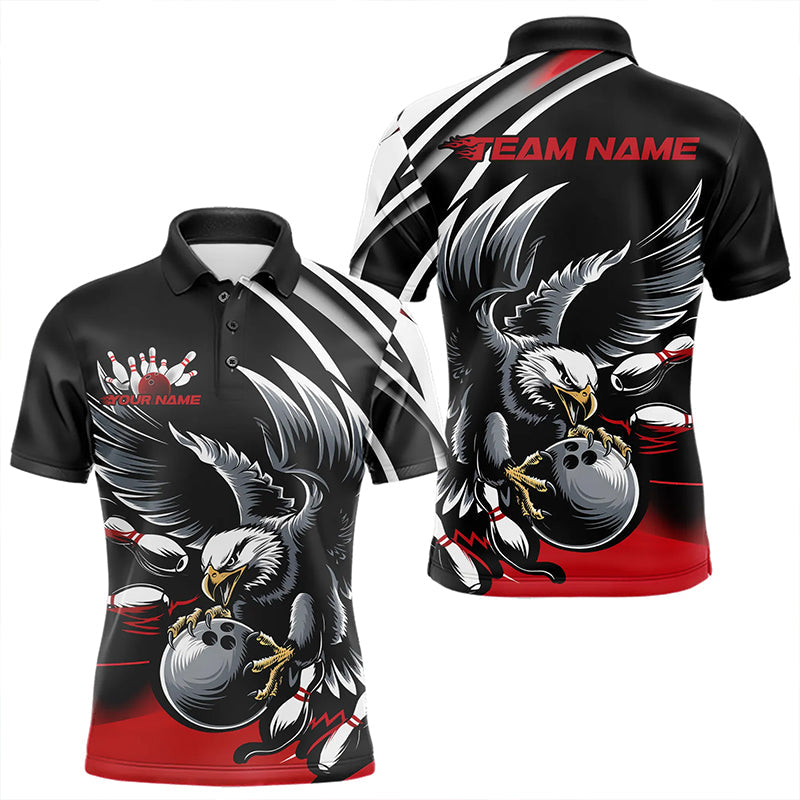 Custom Black And Red Eagle Bowling Jerseys, Bowling Team Men Polo Shirts Bowlers Outfits IPHW8886