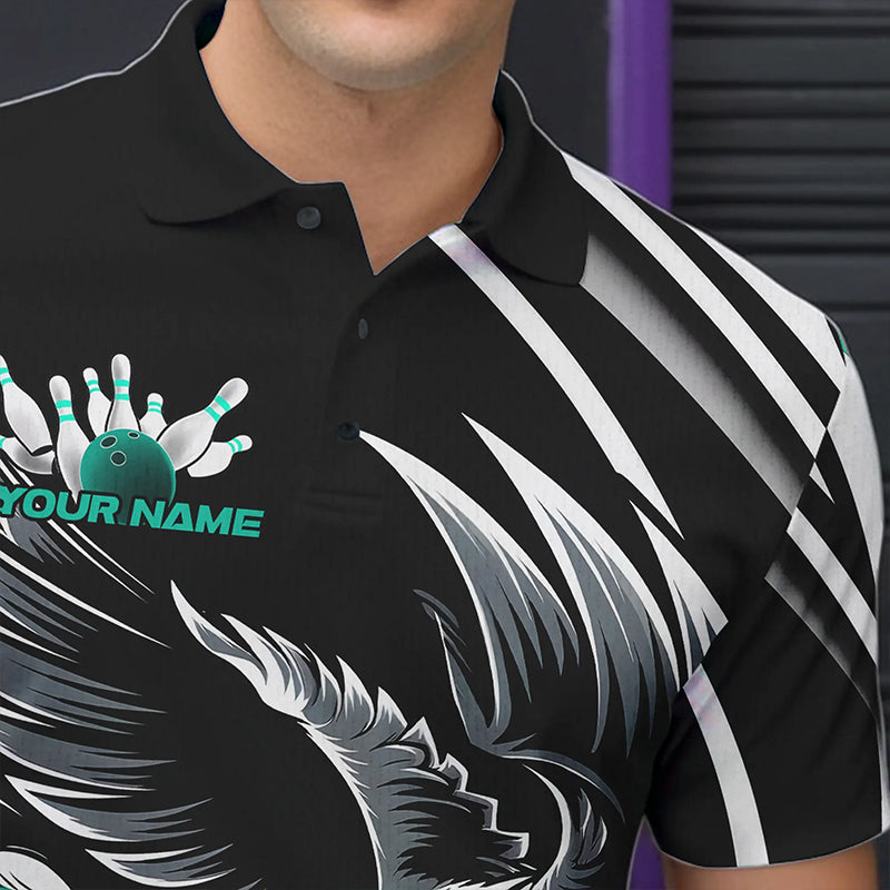 Custom Black And Blue Eagle Bowling Jerseys, Bowling Team Men Polo Shirts Bowlers Outfits IPHW8887