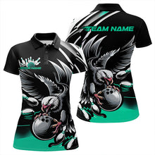 Load image into Gallery viewer, Custom Black And Blue Eagle Bowling Jerseys, Bowling Team Women Polo Shirts Bowlers Outfits IPHW8887
