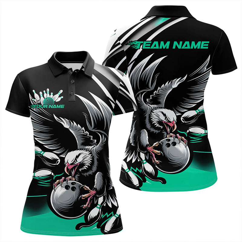 Custom Black And Blue Eagle Bowling Jerseys, Bowling Team Women Polo Shirts Bowlers Outfits IPHW8887