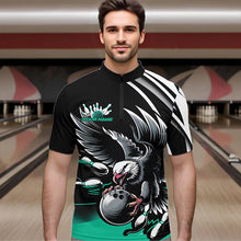 Load image into Gallery viewer, Custom Black And Blue Eagle Bowling Jerseys, Bowling Team Men Quarter-Zip Shirts Bowlers Outfits IPHW8887