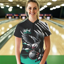 Load image into Gallery viewer, Custom Black And Blue Eagle Bowling Jerseys, Bowling Team Women Quarter-Zip Shirts IPHW8887
