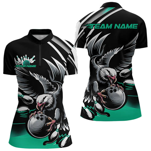 Custom Black And Blue Eagle Bowling Jerseys, Bowling Team Women Quarter-Zip Shirts IPHW8887