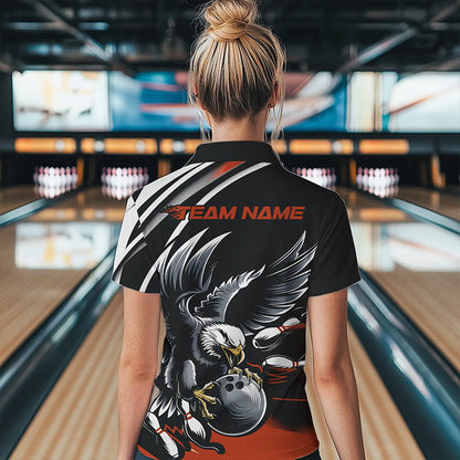 Custom Black And Orange Eagle Bowling Jersey, Bowling Team Women Polo Shirts Bowlers Outfit IPHW8888