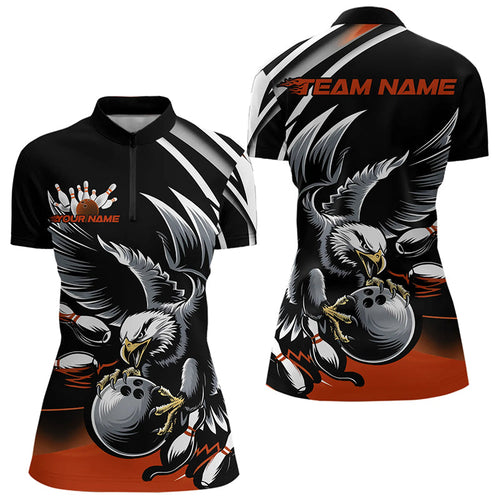 Custom Black And Orange Eagle Bowling Jerseys, Bowling Team Women Quarter-Zip Shirts IPHW8888