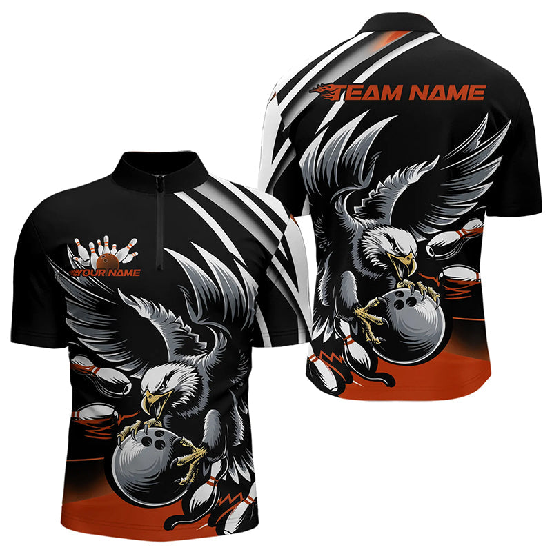 Custom Black And Orange Eagle Bowling Jerseys, Bowling Team Men Quarter-Zip Shirts Bowlers Outfits IPHW8888