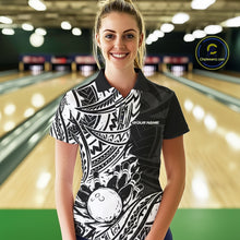 Load image into Gallery viewer, Custom Black And White Maori Style Koru Spiral Tribal Women Bowling Polo Team Shirt IPHW10955