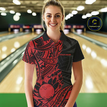 Load image into Gallery viewer, Custom Black And Red Maori Style Koru Spiral Tribal Women Bowling Polo Team Shirt IPHW10956