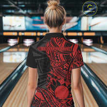 Load image into Gallery viewer, Custom Black And Red Maori Style Koru Spiral Tribal Women Bowling Polo Team Shirt IPHW10956
