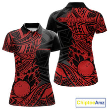 Load image into Gallery viewer, Custom Black And Red Maori Style Koru Spiral Tribal Women Bowling Polo Team Shirt IPHW10956