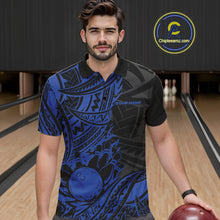 Load image into Gallery viewer, Custom Black And Blue Maori Style Koru Spiral Tribal Men Bowling Polo Team Shirt IPHW10957
