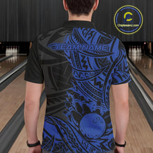 Load image into Gallery viewer, Custom Black And Blue Maori Style Koru Spiral Tribal Men Bowling Polo Team Shirt IPHW10957
