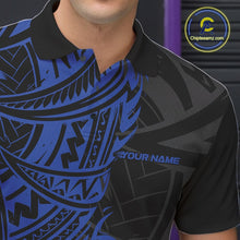Load image into Gallery viewer, Custom Black And Blue Maori Style Koru Spiral Tribal Men Bowling Polo Team Shirt IPHW10957