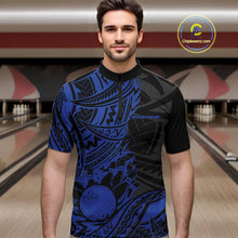 Load image into Gallery viewer, Custom Black And Blue Maori Style Koru Spiral Tribal Men Bowling Quarter-Zip Team Shirt IPHW10957