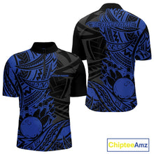 Load image into Gallery viewer, Custom Black And Blue Maori Style Koru Spiral Tribal Men Bowling Quarter-Zip Team Shirt IPHW10957