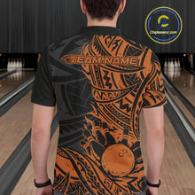 Load image into Gallery viewer, Custom Black And Orange Maori Style Koru Spiral Tribal Men Bowling Polo Team Shirt IPHW10958