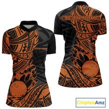 Load image into Gallery viewer, Custom Black And Orange Maori Style Koru Spiral Tribal Women Bowling Quarter-Zip Shirt IPHW10958