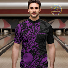 Load image into Gallery viewer, Custom Black And Purple Maori Style Koru Spiral Tribal Men Bowling Quarter-Zip Team Shirt IPHW10959